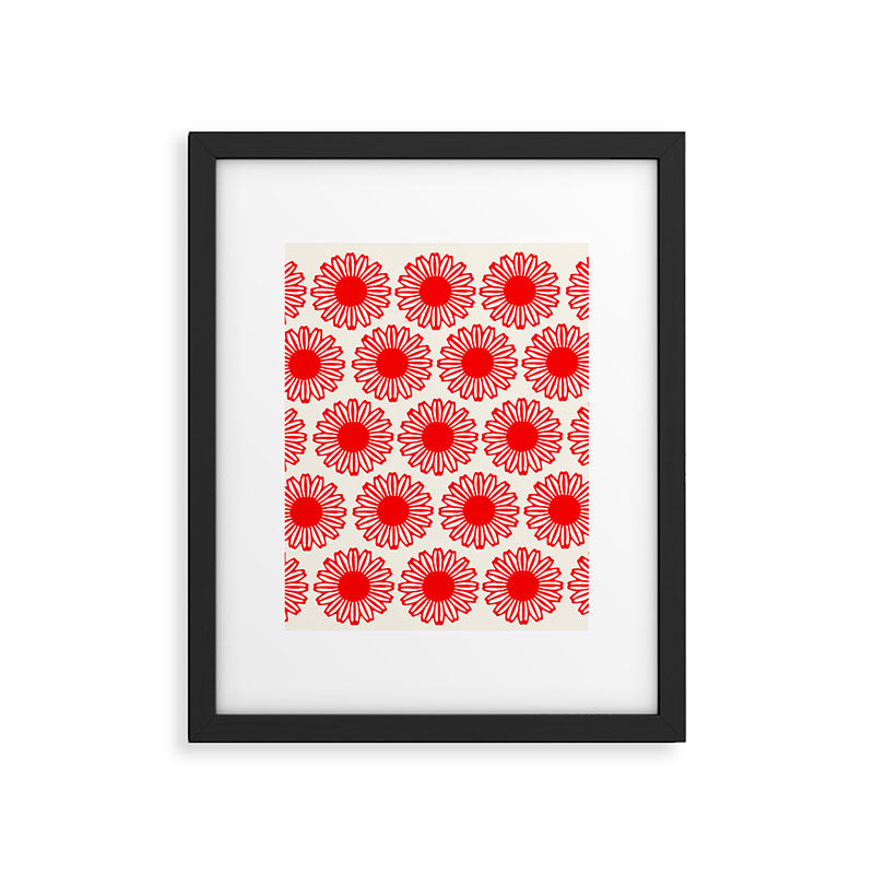 vintage flowers red Framed Art Print Gallery Image 5