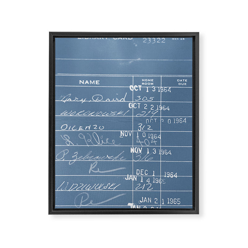 Library Card 23322 Negative Blue Framed Canvas Print Gallery Image 6