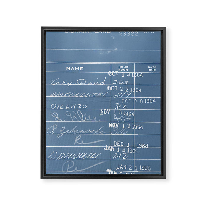 Library Card 23322 Negative Blue Framed Canvas Print Gallery Image 1