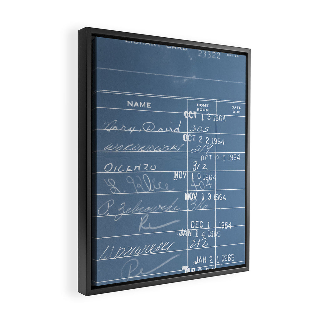 Library Card 23322 Negative Blue Framed Canvas Print Gallery Image 2