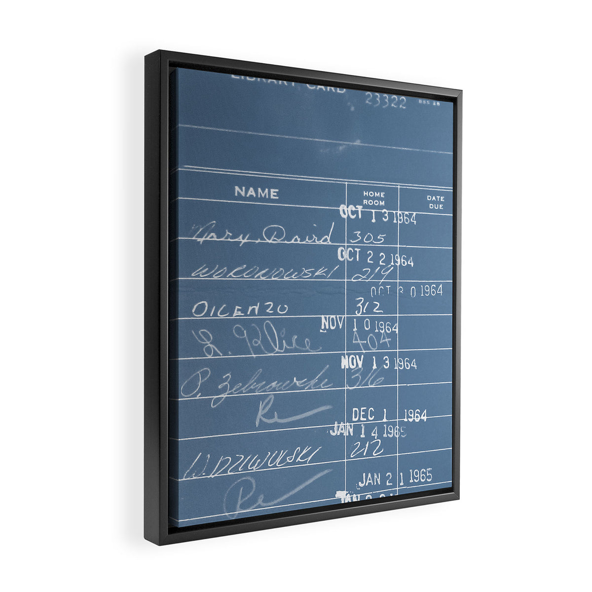 Library Card 23322 Negative Blue Framed Canvas Print Gallery Image 2