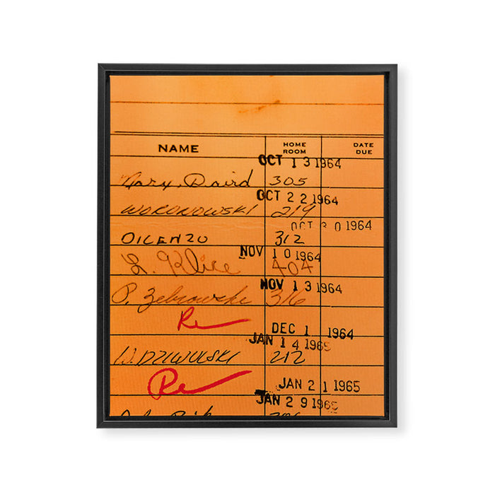 Library Card 23322 Orange Framed Canvas Print Gallery Image 1