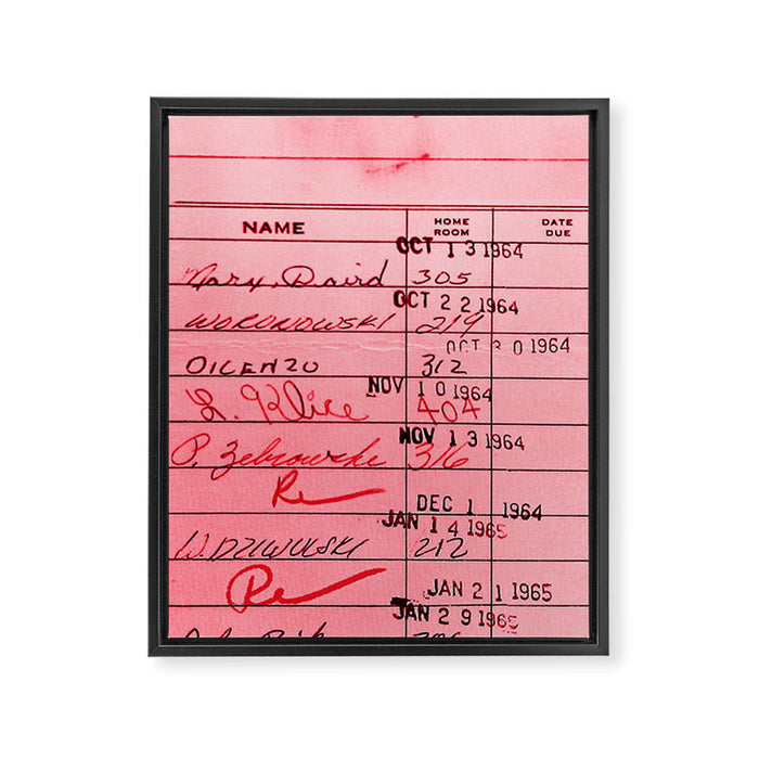 Library Card 23322 Pink Framed Canvas Print Gallery Image 1