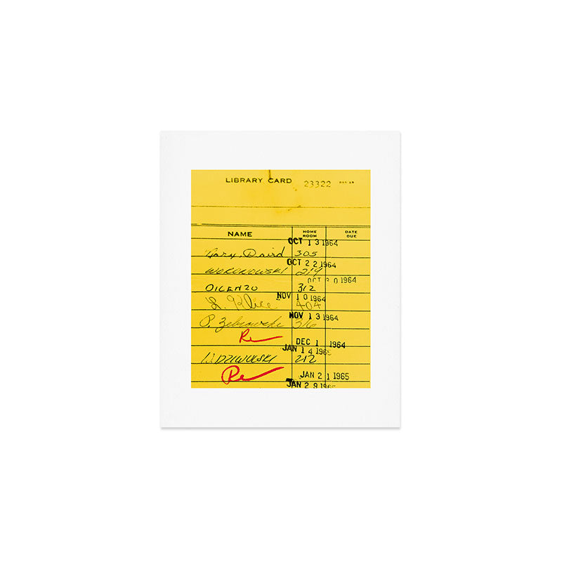 Library Card 23322 Yellow Art Print Gallery Image 1