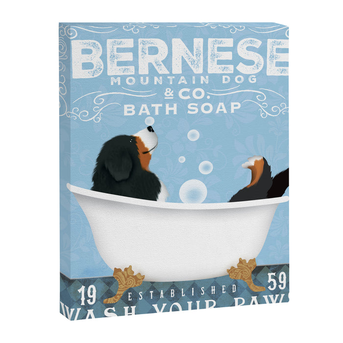 Bernese Mountain Dog Berner Bath Soap bubble Bath clawfoot tub Canvas Print Gallery Image 1