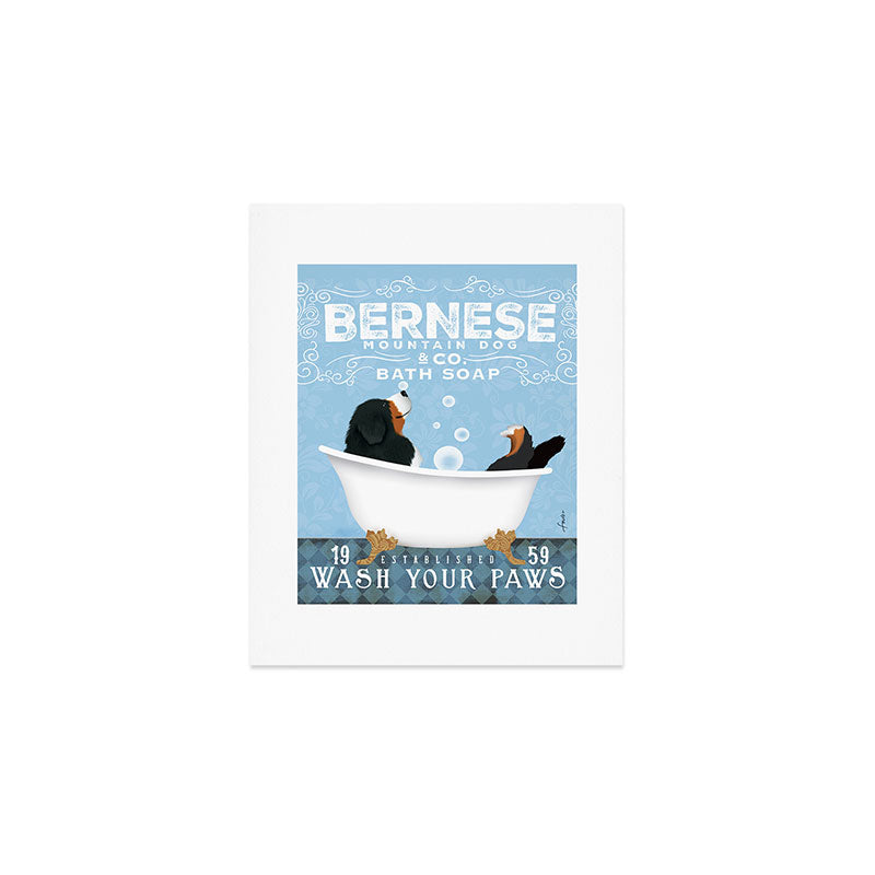 Bernese Mountain Dog Berner Bath Soap bubble Bath clawfoot tub Art Print Gallery Image 1