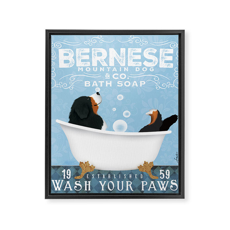 Bernese Mountain Dog Berner Bath Soap bubble Bath clawfoot tub Framed Canvas Print Gallery Image 8