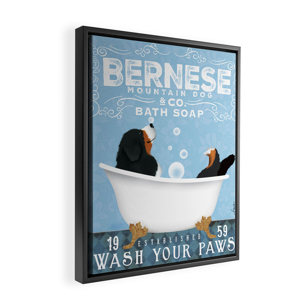 Bernese Mountain Dog Berner Bath Soap bubble Bath clawfoot tub Framed Canvas Print Gallery Image 2