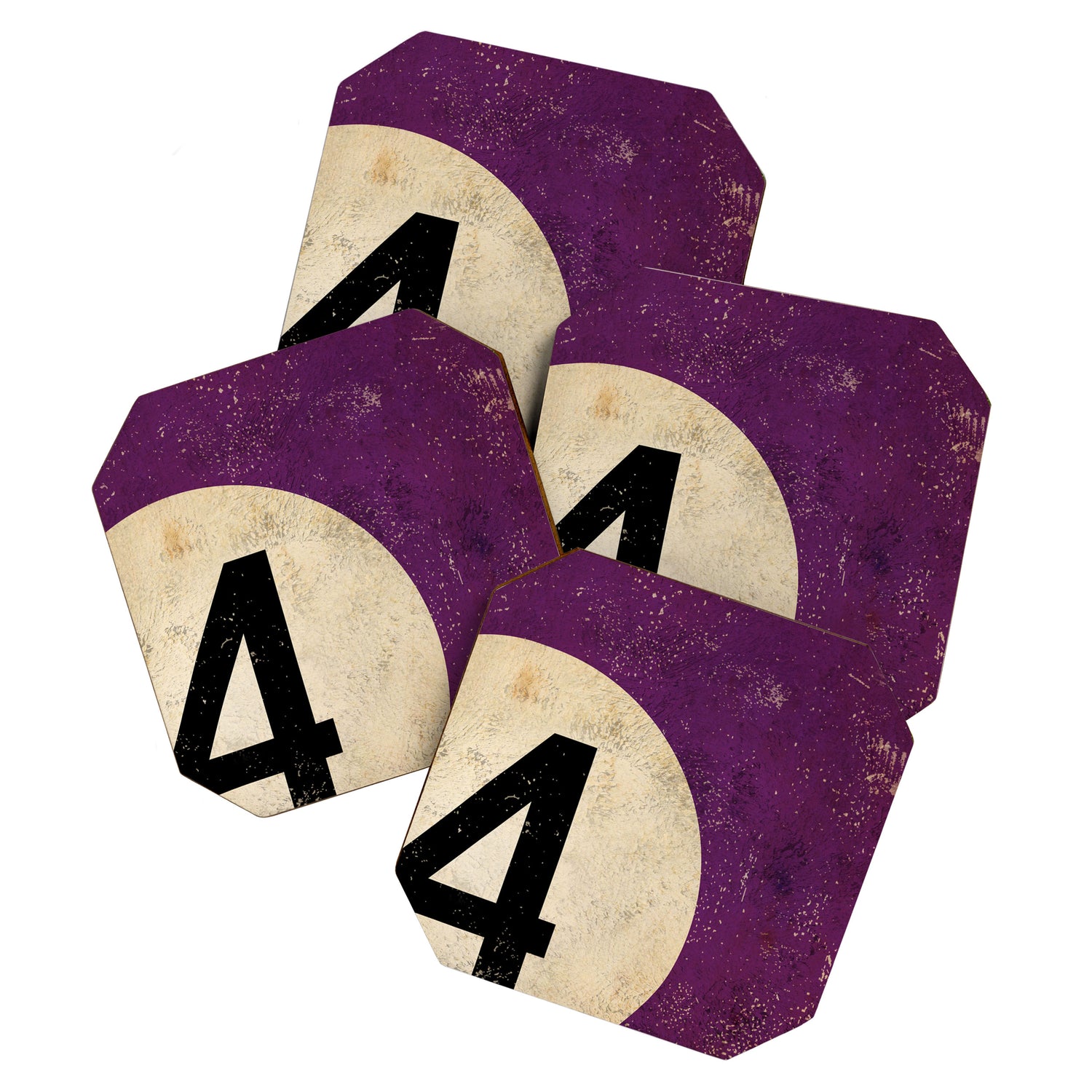 Billiards Ball pool ball number 4 ball four numeral game room man cave art Coaster Gallery Image 1