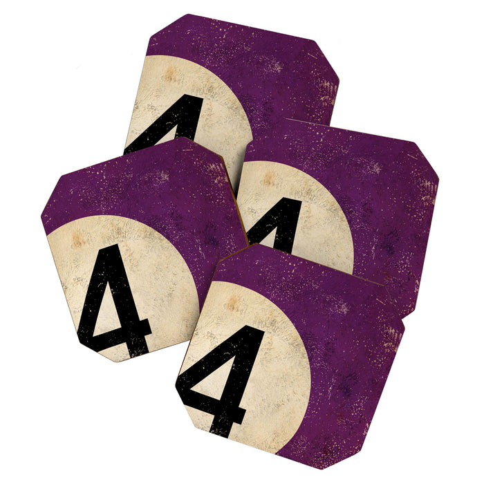 Billiards Ball pool ball number 4 ball four numeral game room man cave art Coaster Gallery Image 1