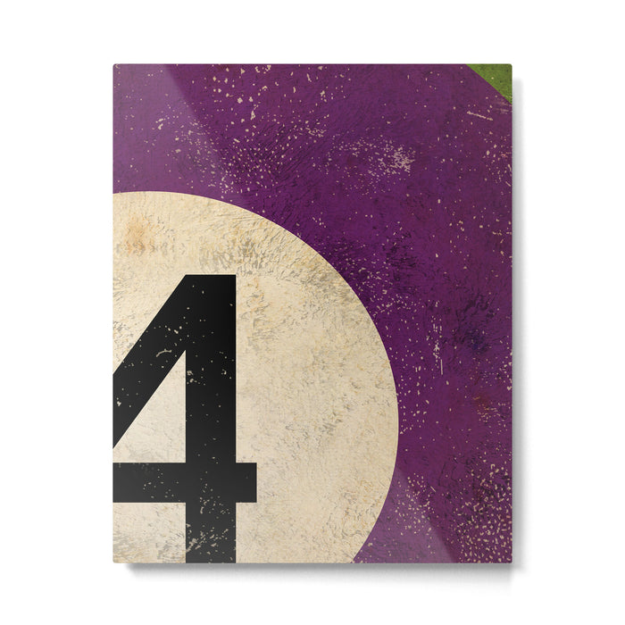 Billiards Ball pool ball number 4 ball four numeral game room man cave art Metal Print Gallery Image 1