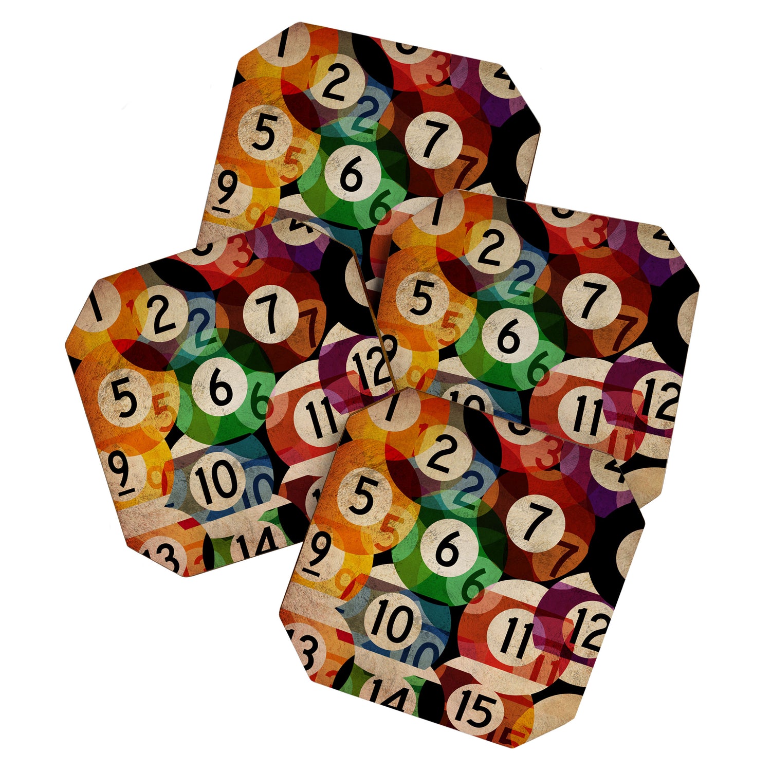 billiards balls ball pool table game room man cave eight ball colorful rainbow art Coaster Gallery Image 1