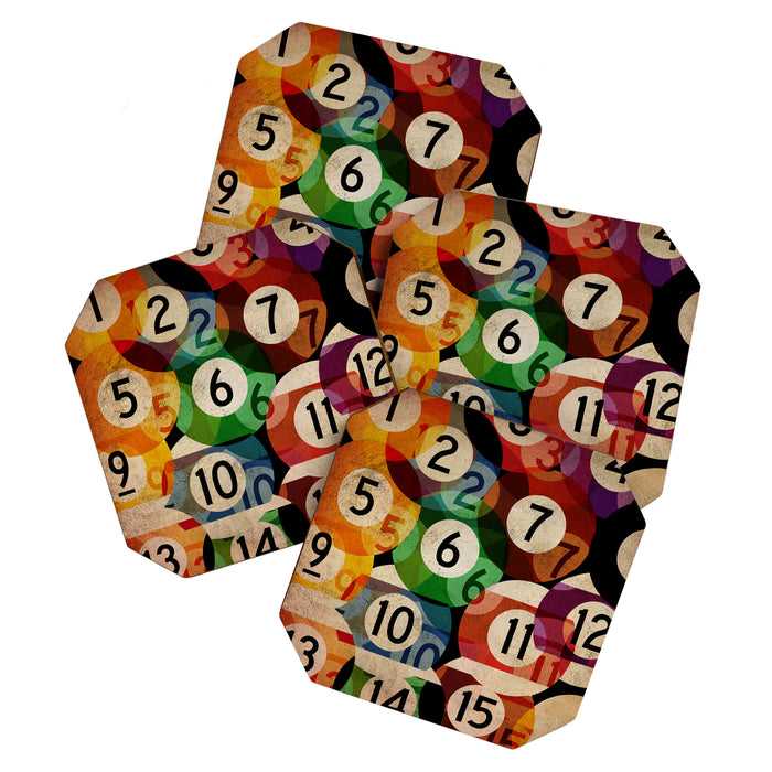 billiards balls ball pool table game room man cave eight ball colorful rainbow art Coaster Gallery Image 1