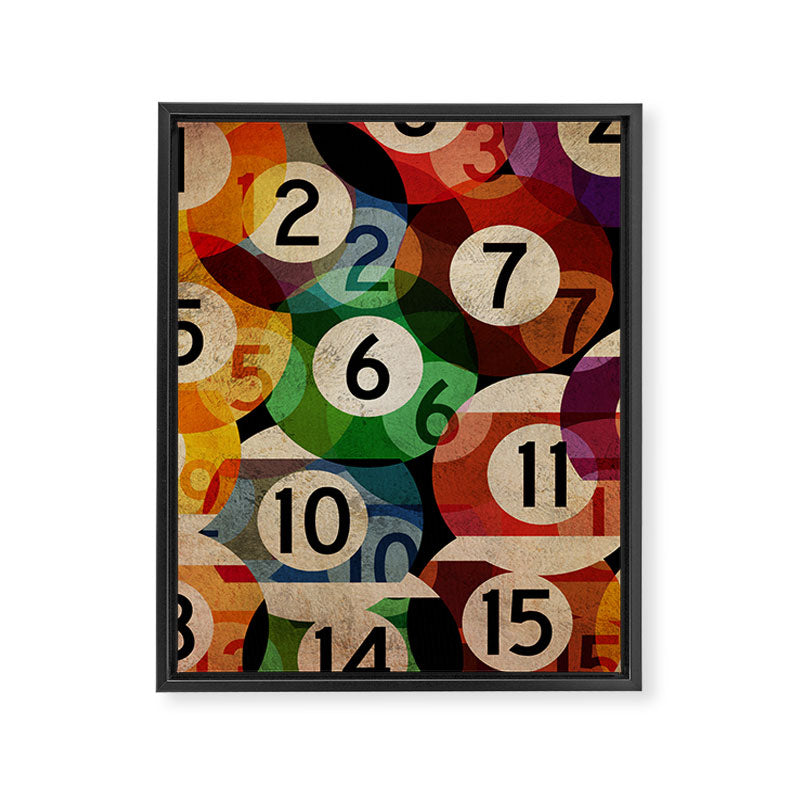 billiards balls ball pool table game room man cave eight ball colorful rainbow art Framed Canvas Print Gallery Image 8