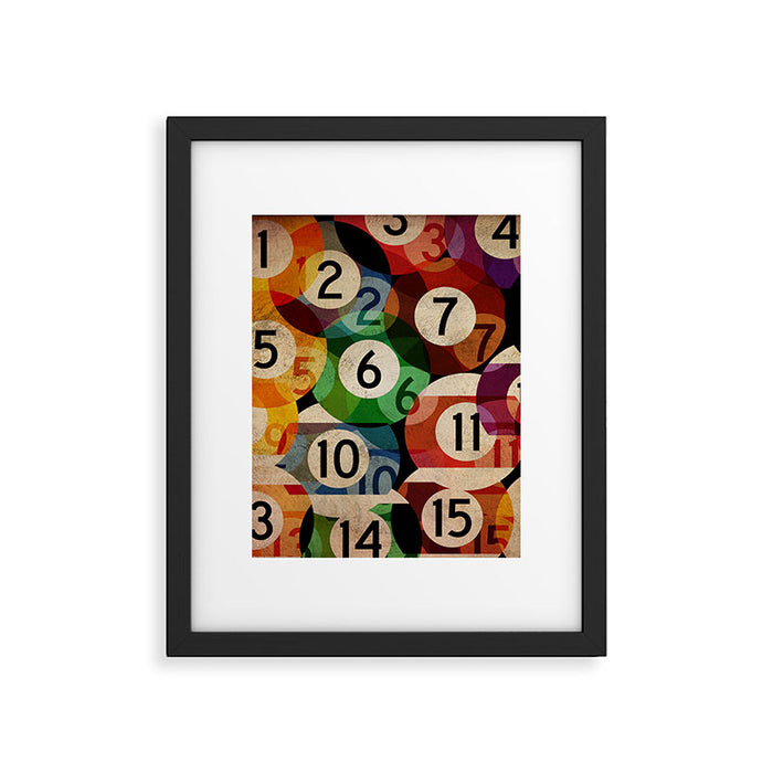 billiards balls ball pool table game room man cave eight ball colorful rainbow art Framed Art Print Gallery Image 1