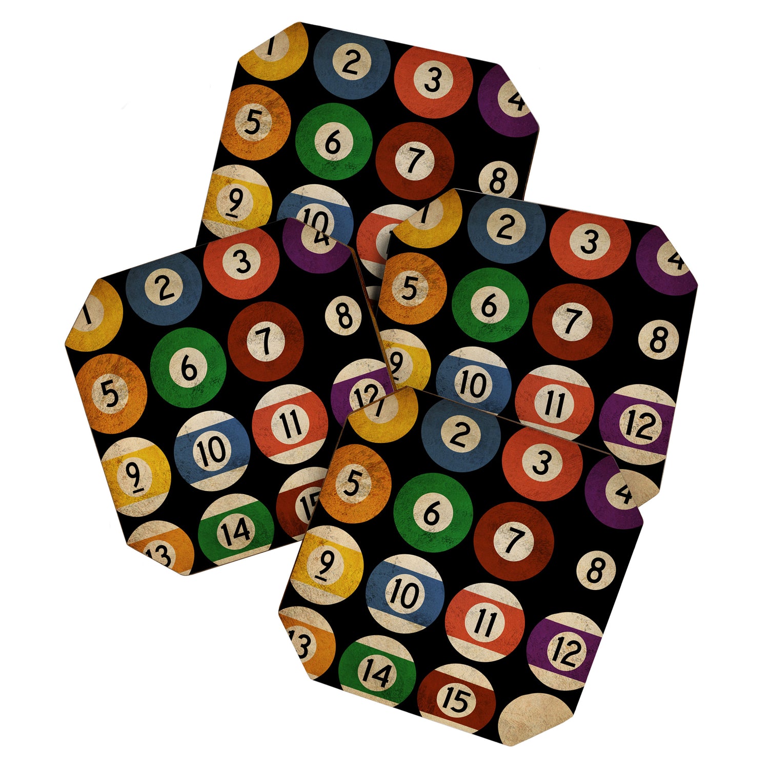 Billiards balls colorful man cave game room numerals art Coaster Gallery Image 1