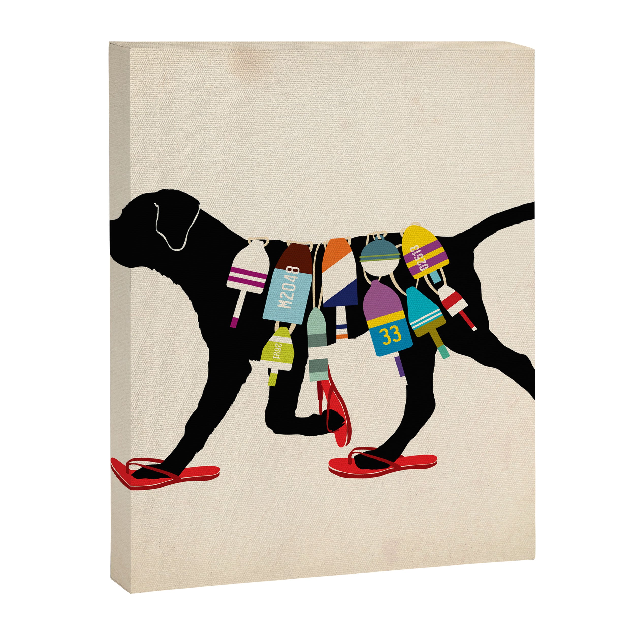 Black dog lab labrador buoy nautical beach ocean sandals flip flop art Canvas Print Gallery Image 3