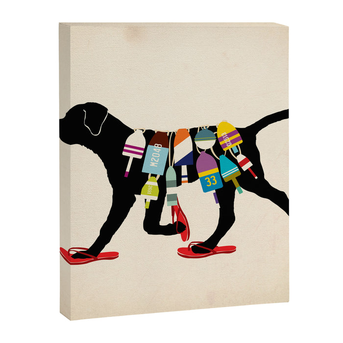 Black dog lab labrador buoy nautical beach ocean sandals flip flop art Canvas Print Gallery Image 1