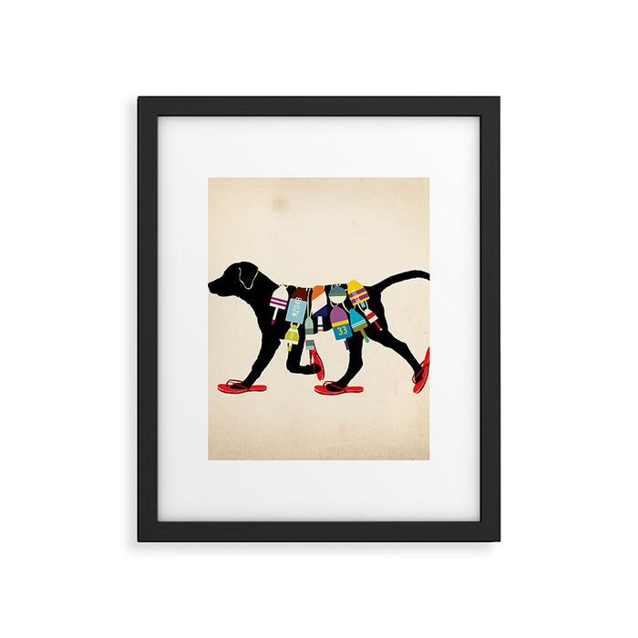 Black dog lab labrador buoy nautical beach ocean sandals flip flop art Framed Art Print Gallery Image 1