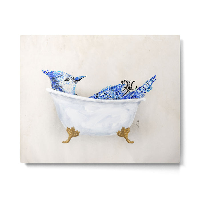Blue Jay Bird Bath Clawfoot Tub Metal Print Gallery Image 1