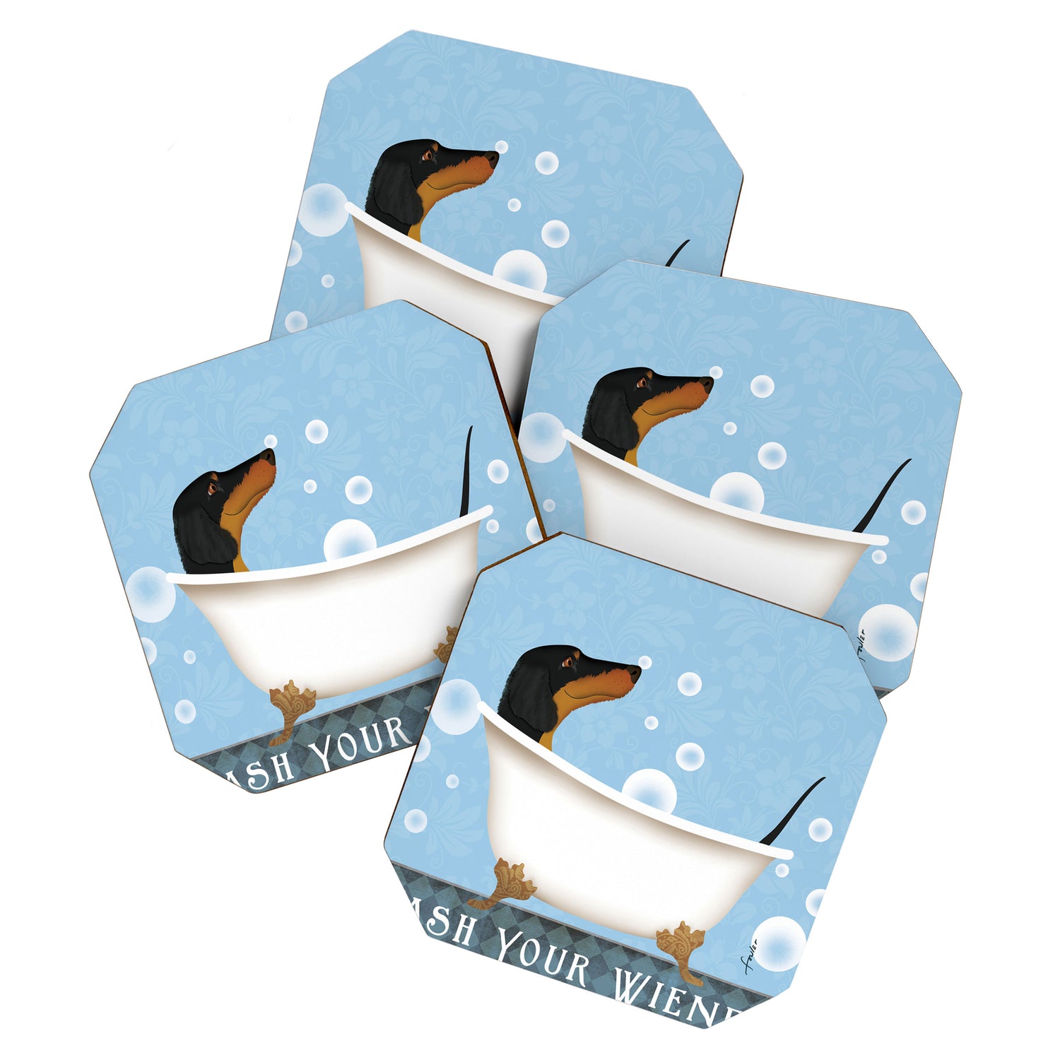 Dachshund Bath Wash Your Wiener Dog Art Coaster Gallery Image 1