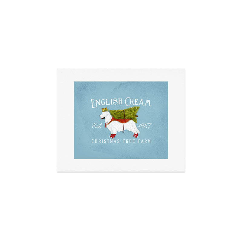 English Cream golden retriever dog christmas tree holiday farm art  Art Print Gallery Image 1