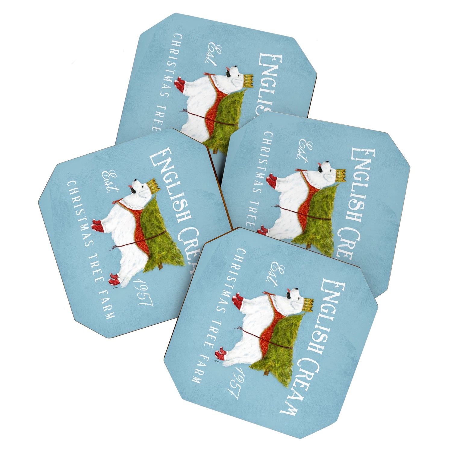 English Cream golden retriever dog christmas tree holiday farm art  Coaster Gallery Image 1