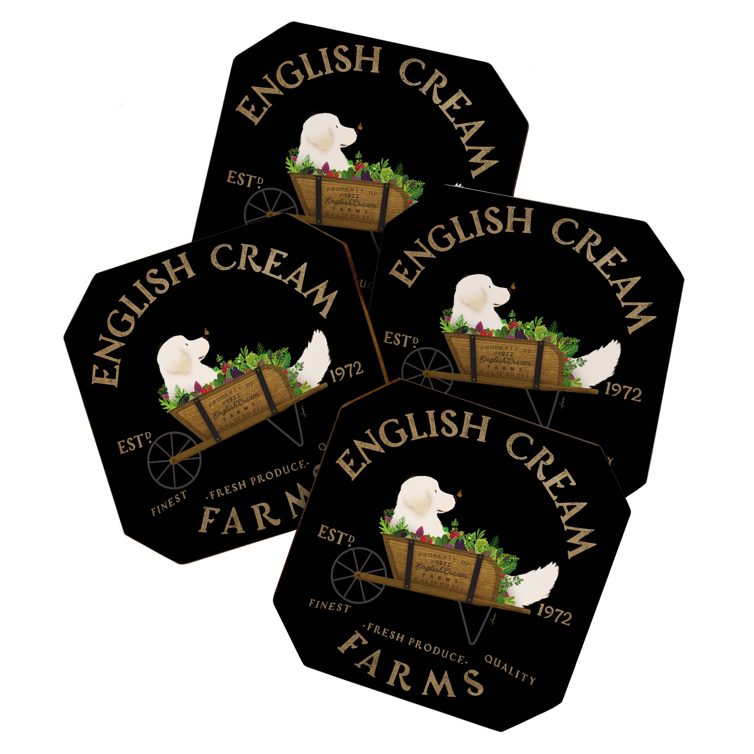 English Cream Golden Retriever Dog Farm Cart Vintage Style Art Coaster Gallery Image 1