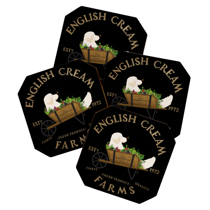 English Cream Golden Retriever Dog Farm Cart Vintage Style Art Coaster Gallery Image 1