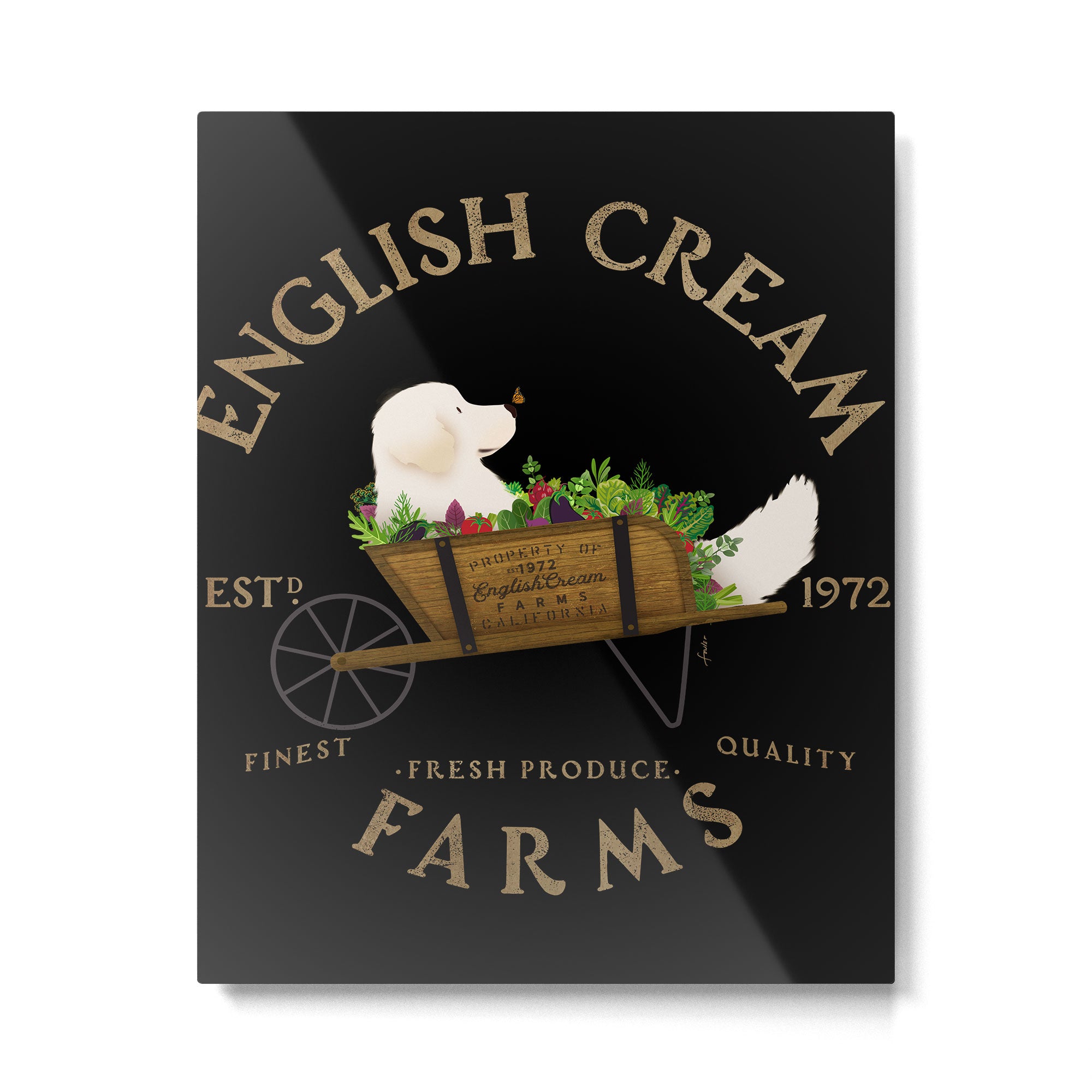 English Cream Golden Retriever Dog Farm Cart Vintage Style Art Metal Print Gallery Image 6