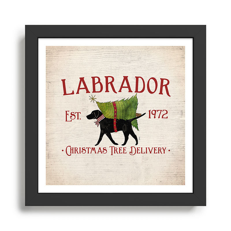 Lab Black Labrador dog tree farm delivery christmas art Framed Art Print Gallery Image 1