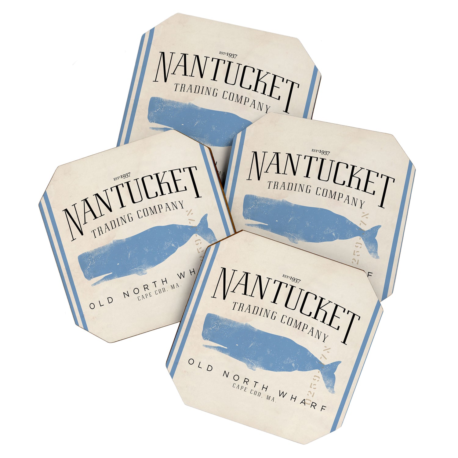 Nantucket whale nautical ocean wharf Massachusetts cottage beach house art Coaster Gallery Image 1