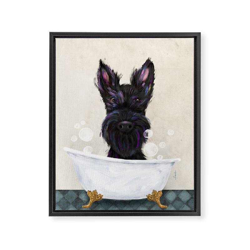 Scottie scottish terrier dog bath bubble bath soap clawfoot tub  Framed Canvas Print Gallery Image 3