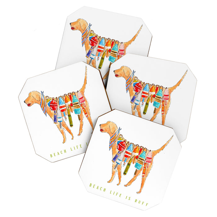 Yellow Dog Lab Buoy Beach Dog Watercolor Coaster Gallery Image 1