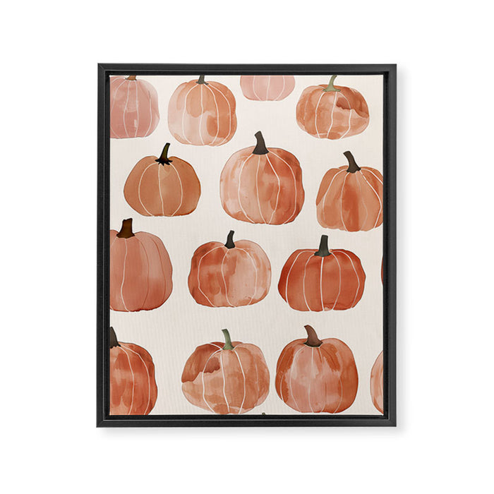 Boho Autumn Cute Pumpkins Cozy Fall Watercolor Illustration Framed Canvas Print Gallery Image 1