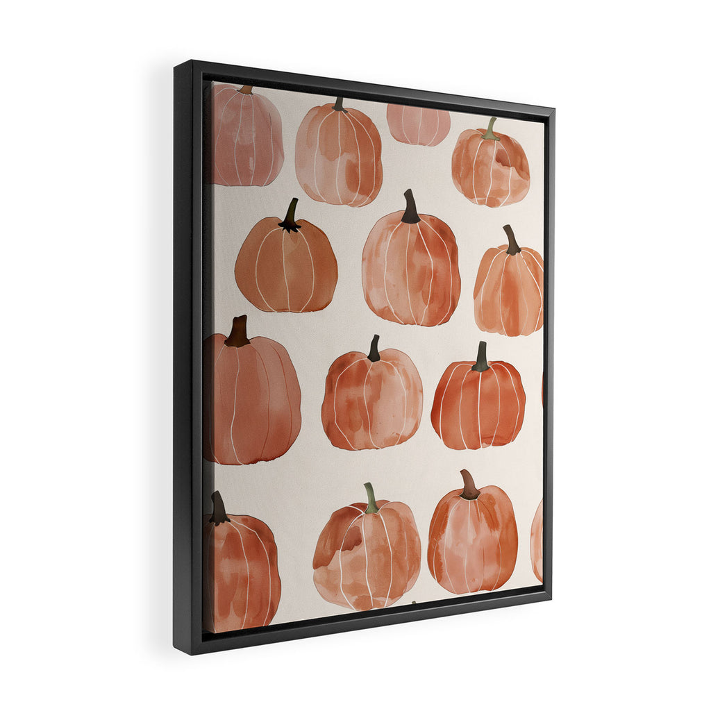 Boho Autumn Cute Pumpkins Cozy Fall Watercolor Illustration Framed Canvas Print Gallery Image 2