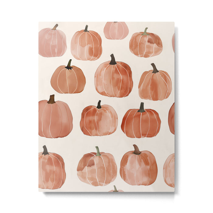 Boho Autumn Cute Pumpkins Cozy Fall Watercolor Illustration Metal Print Gallery Image 1