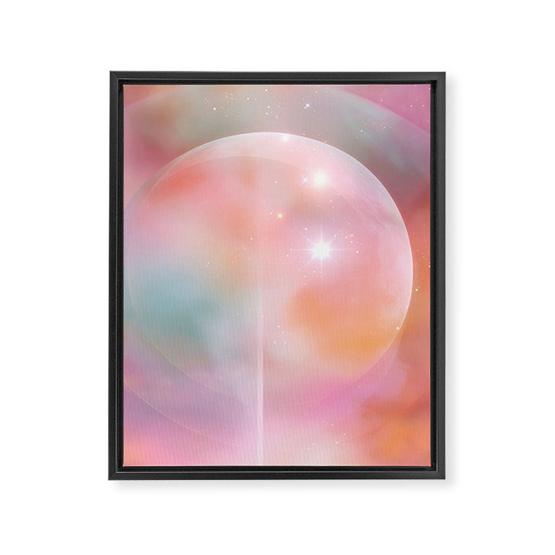 Boho Celestial Moon Abstract Cosmic Aura Art in Soft Pastels Framed Canvas Print Gallery Image 6