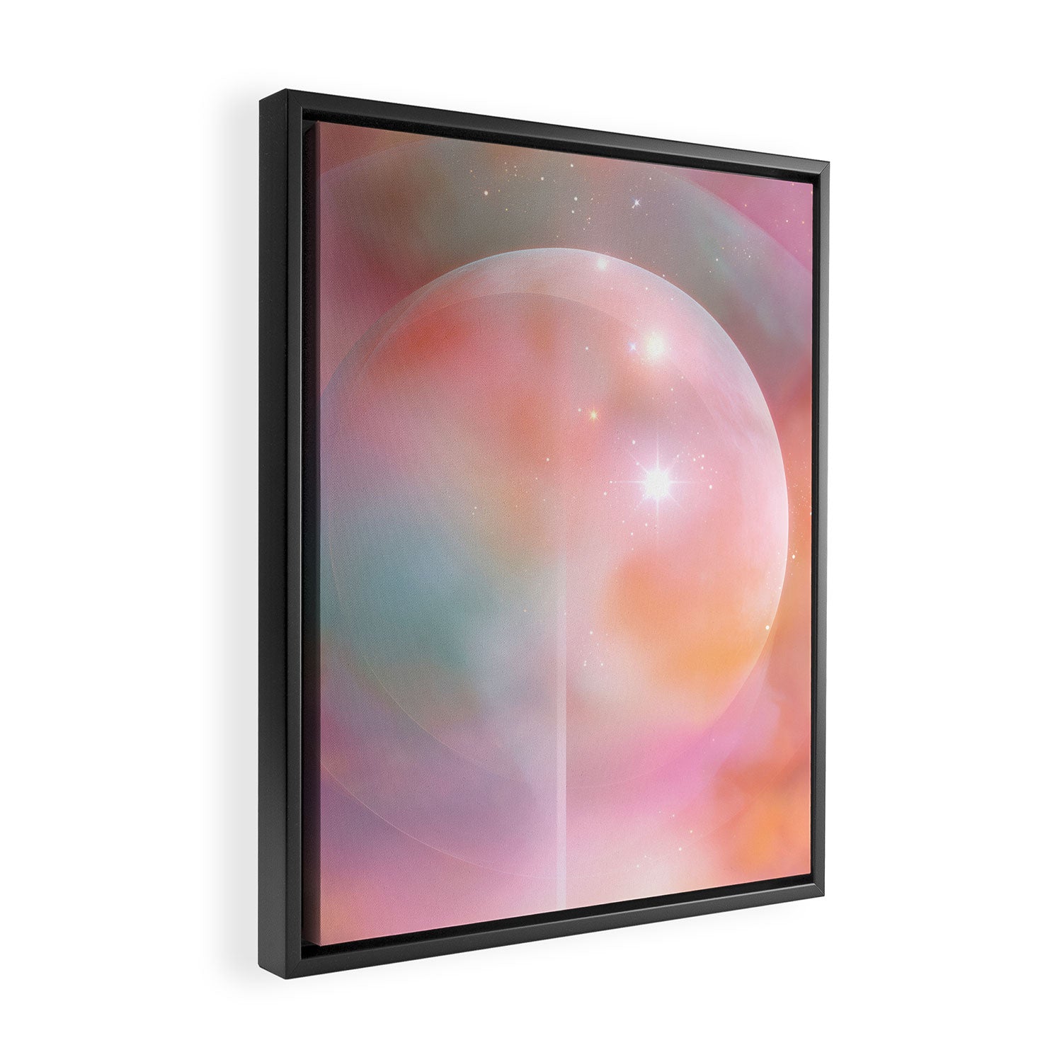 Boho Celestial Moon Abstract Cosmic Aura Art in Soft Pastels Framed Canvas Print Gallery Image 2