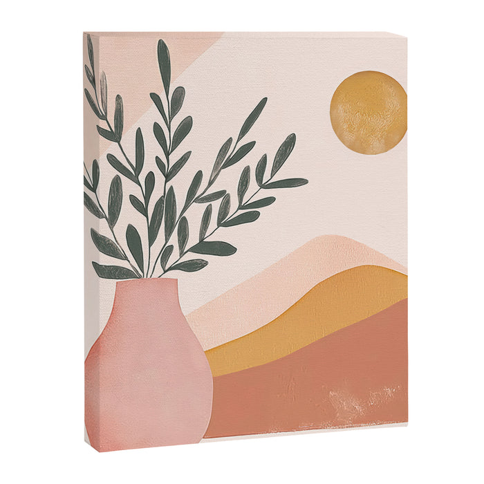 Boho Plant Vase with Moon Abstract Earth Tone Wall Art Canvas Print Gallery Image 1