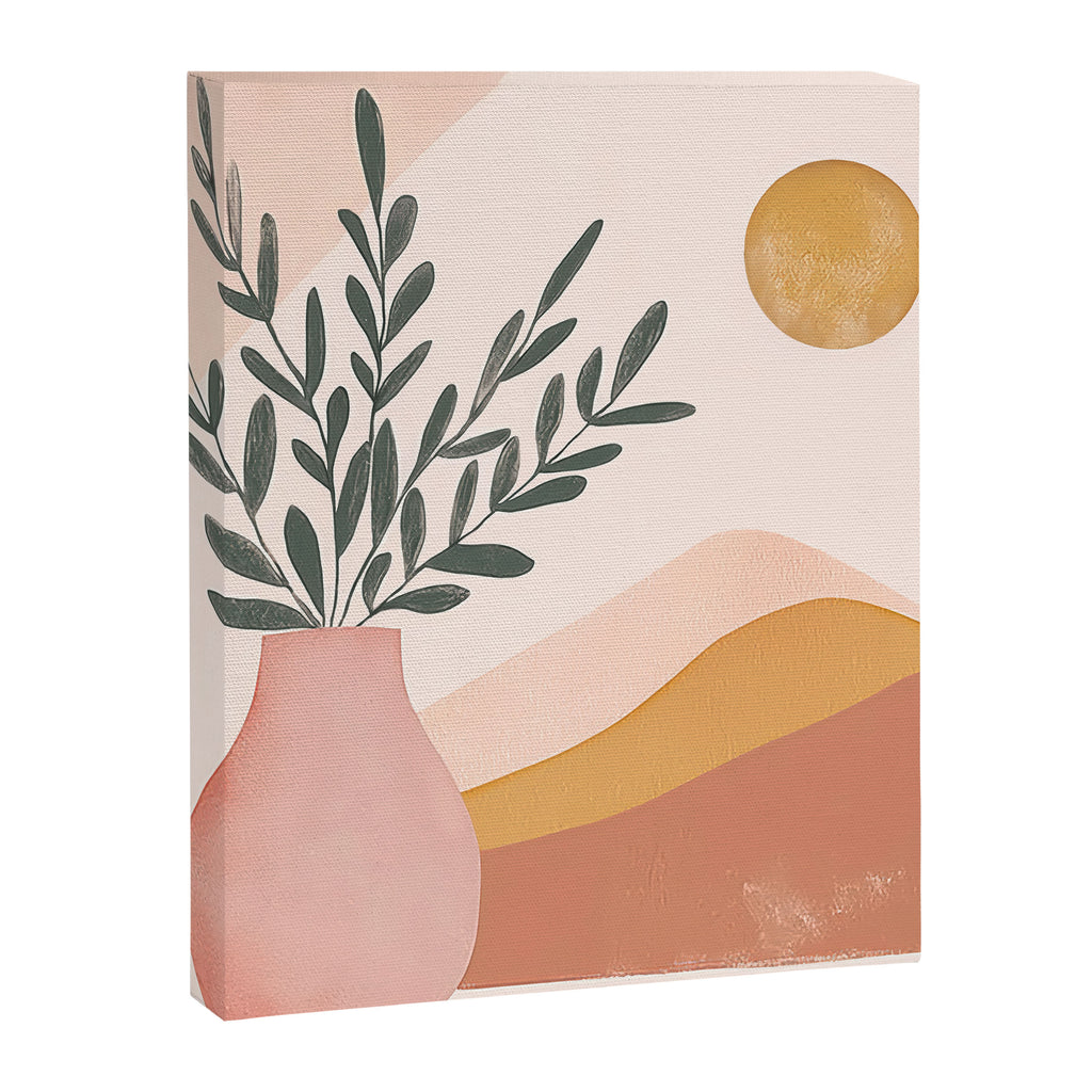 Boho Plant Vase with Moon Abstract Earth Tone Wall Art Canvas Print Gallery Image 6