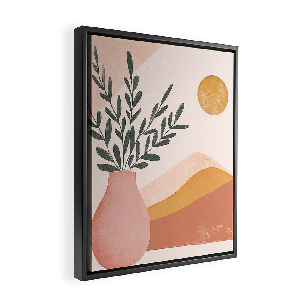 Boho Plant Vase with Moon Abstract Earth Tone Wall Art Framed Canvas Print Gallery Image 2
