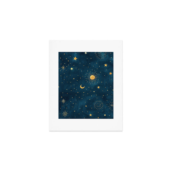 Celestial Gold Sun and Moon Boho Starry Sky Abstract Night Art Art Print Gallery Image 1
