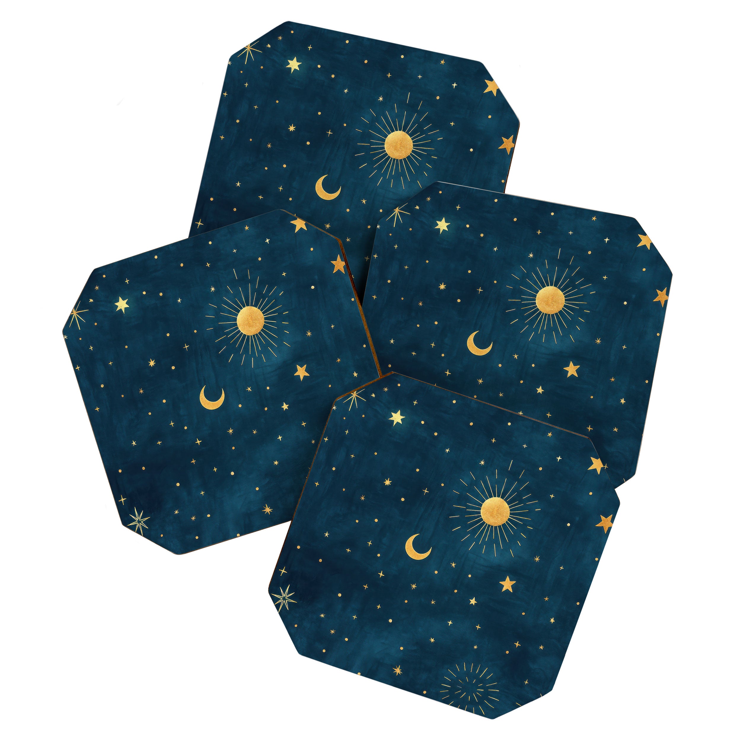 Celestial Gold Sun and Moon Boho Starry Sky Abstract Night Art Coaster Gallery Image 1