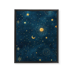 Celestial Gold Sun and Moon Boho Starry Sky Abstract Night Art Framed Canvas Print Gallery Image 6