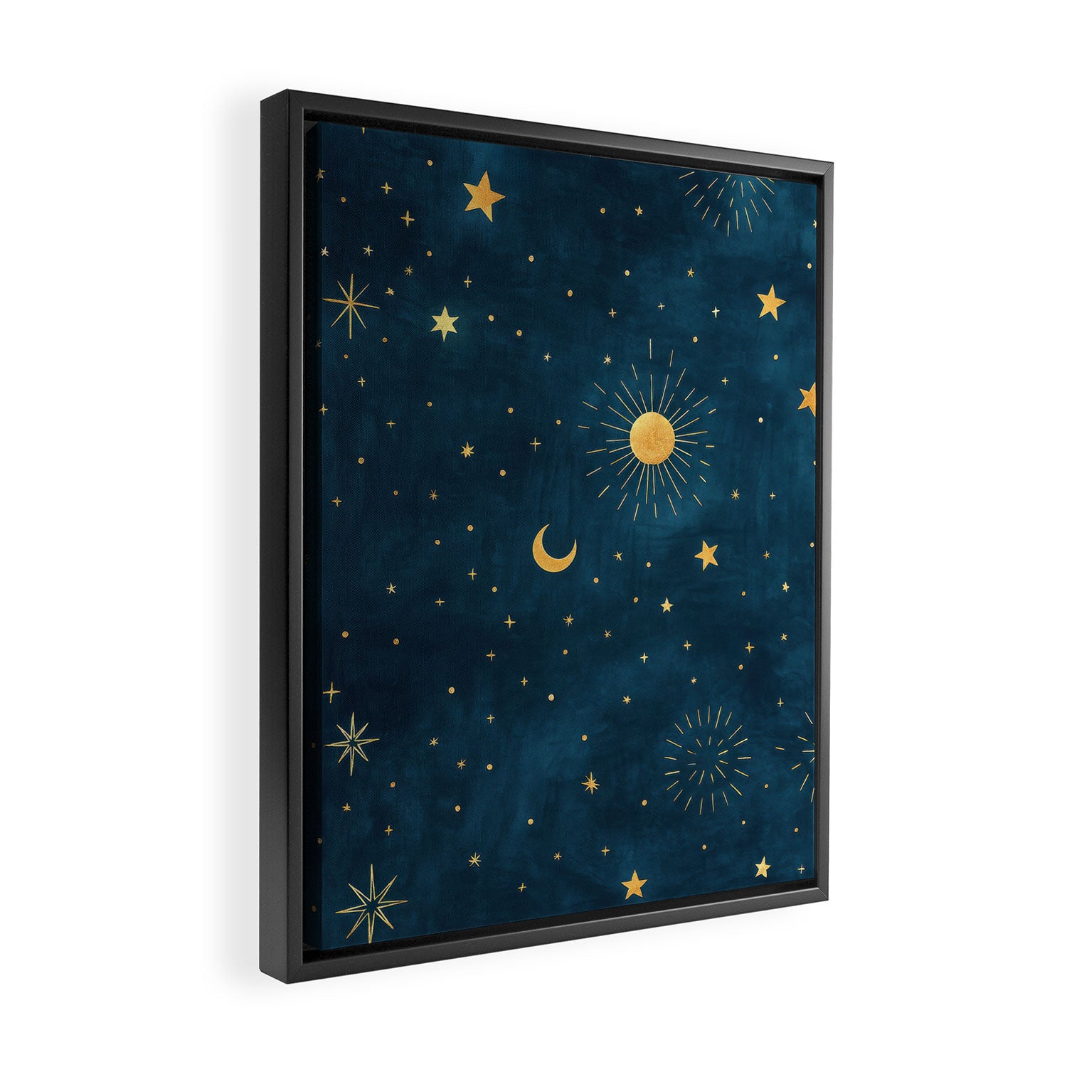 Celestial Gold Sun and Moon Boho Starry Sky Abstract Night Art Framed Canvas Print Gallery Image 2