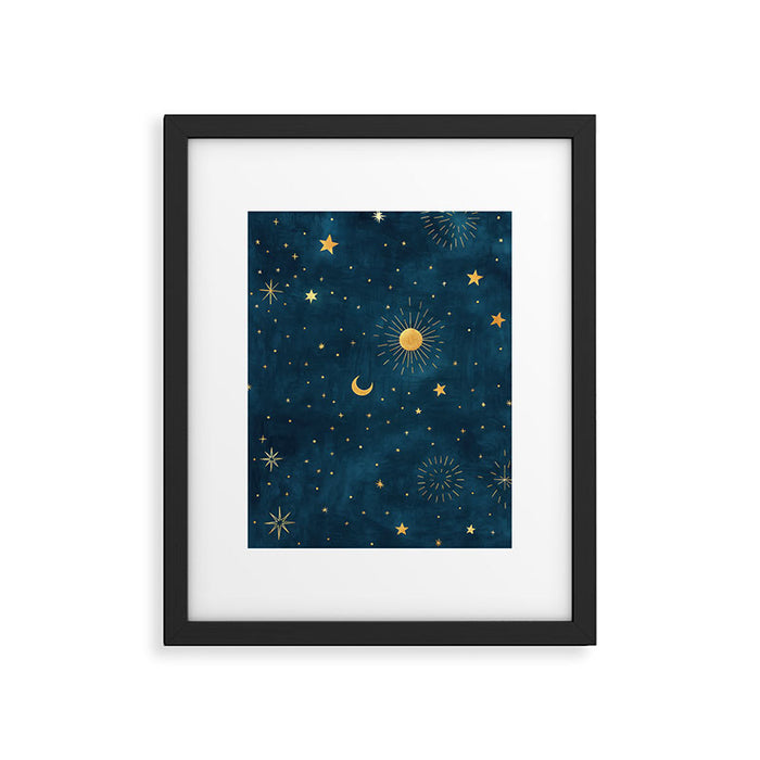 Celestial Gold Sun and Moon Boho Starry Sky Abstract Night Art Framed Art Print Gallery Image 1