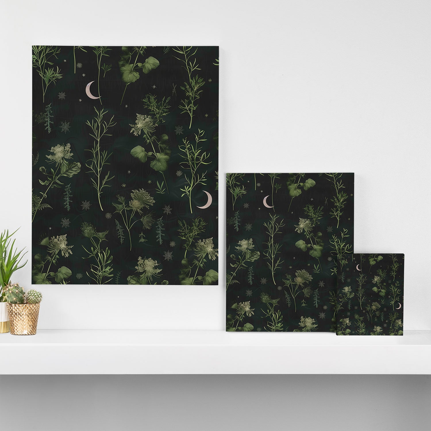 Full Moon Forest - Dreaming Crescent Moon Botanical  Canvas Print Gallery Image 3