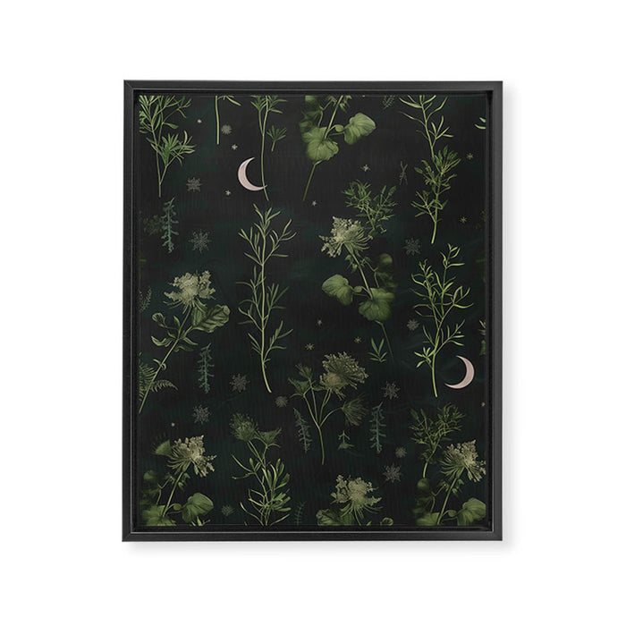 Full Moon Forest - Dreaming Crescent Moon Botanical  Framed Canvas Print Gallery Image 1