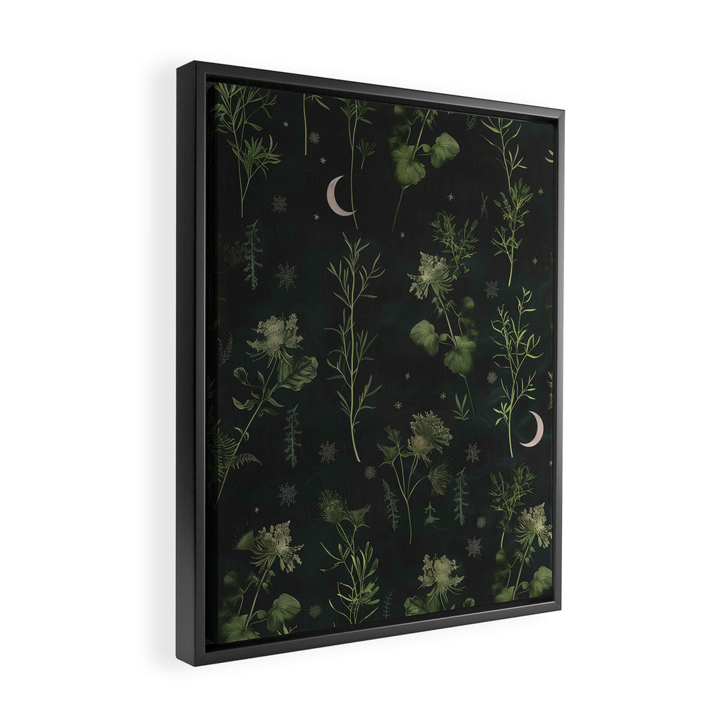 Full Moon Forest - Dreaming Crescent Moon Botanical  Framed Canvas Print Gallery Image 2